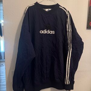 New Vintage 90s Adidas Pullover Windbreaker side Zip 3 Stripe Blue Black Mens l
